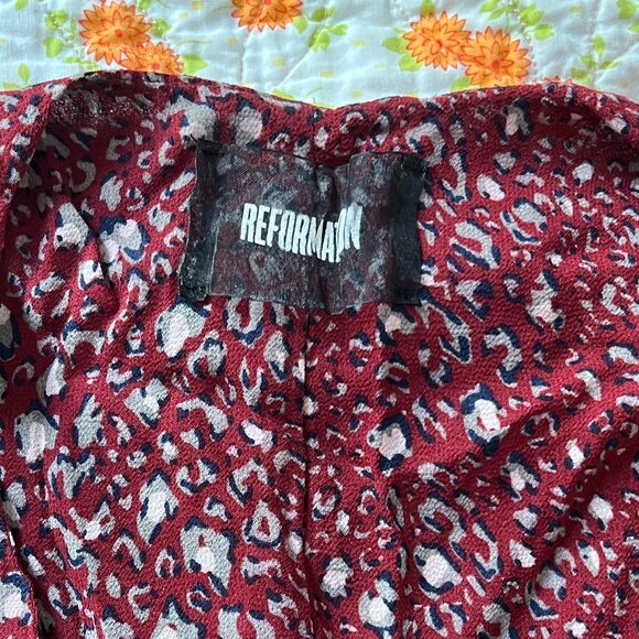 Reformation Bree Animal Print Burgundy Red Midi Dress (XS) - Picture 11 of 12